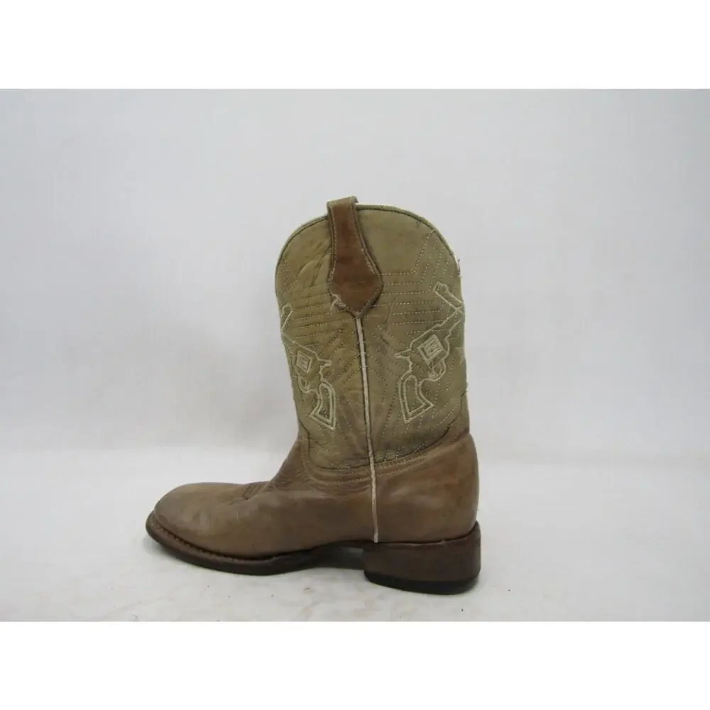 Roper Brand Youth Size 3 D Brown Double Gun Leather Cowboy Western Boots